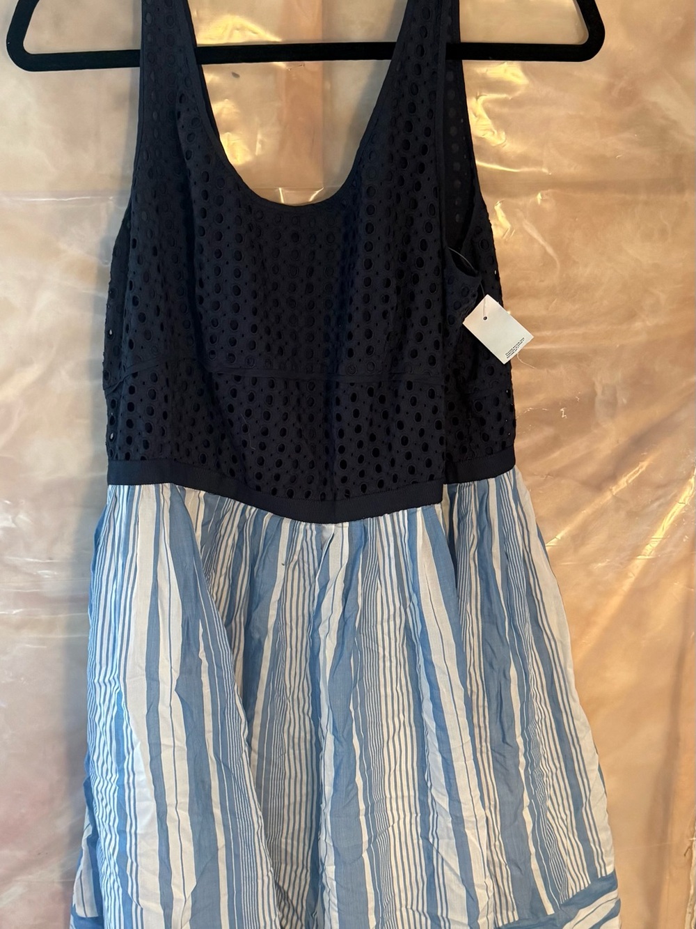LOFT Navy Eyelet Top Blue & White Striped Sundress
